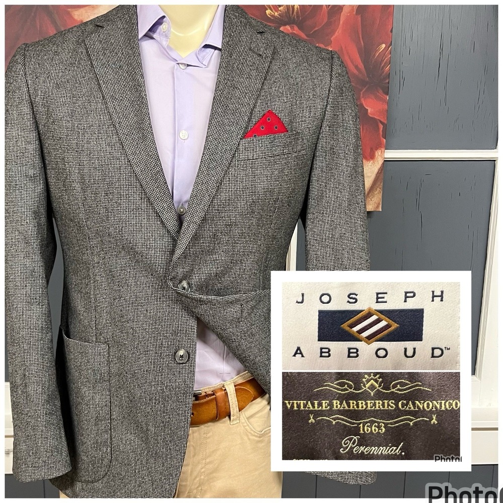 Joseph Abboud Custom Suit Top Blazer Jacket Mens 42R Slim Fit‎ Wool Gray Flannel